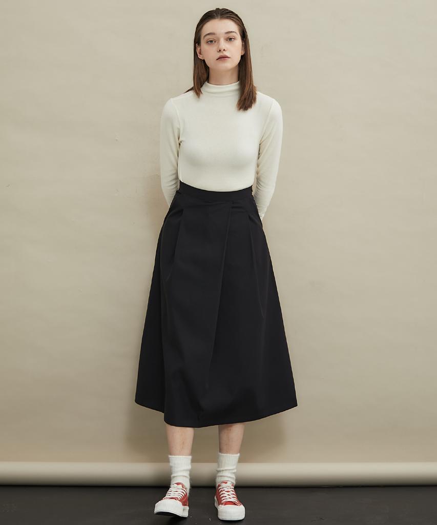 MANAVIS7 Pintuck A-Line Long Skirt [Black]