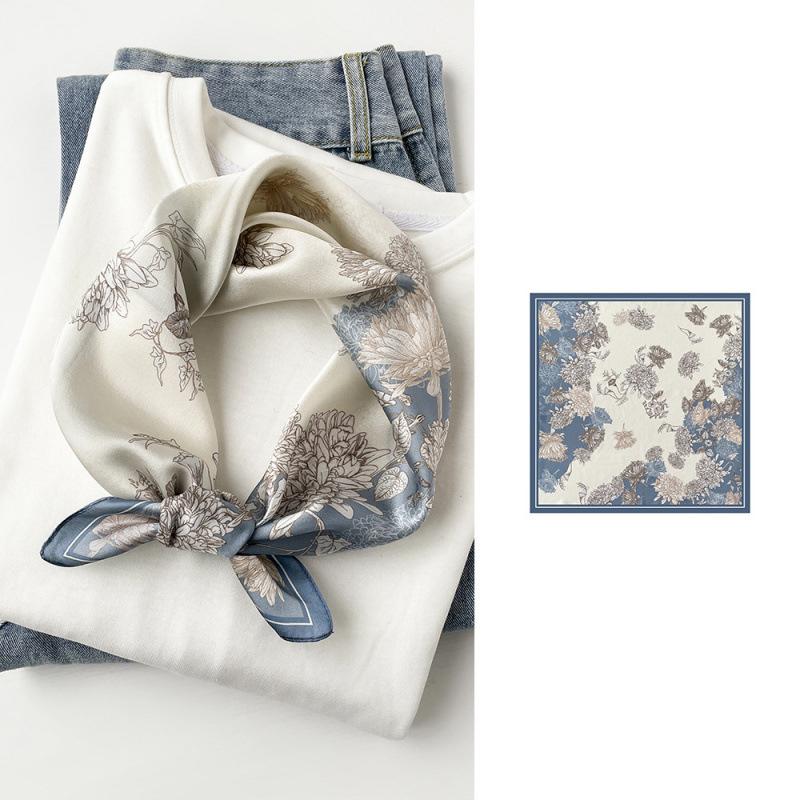 53 Einfacher Crêpe Satin Seidenschal Seide High-End Nationaler Stil Druck 100% Maulbeerseide Seide Luxus Seiden-Quadrat-Schal Damen-Schal