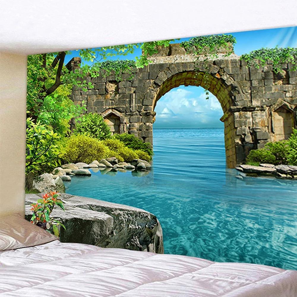 Home Wall Decoration Tapestry Fantasy Stone Arch Bridge Landscape Background Office Living Room Tapestry