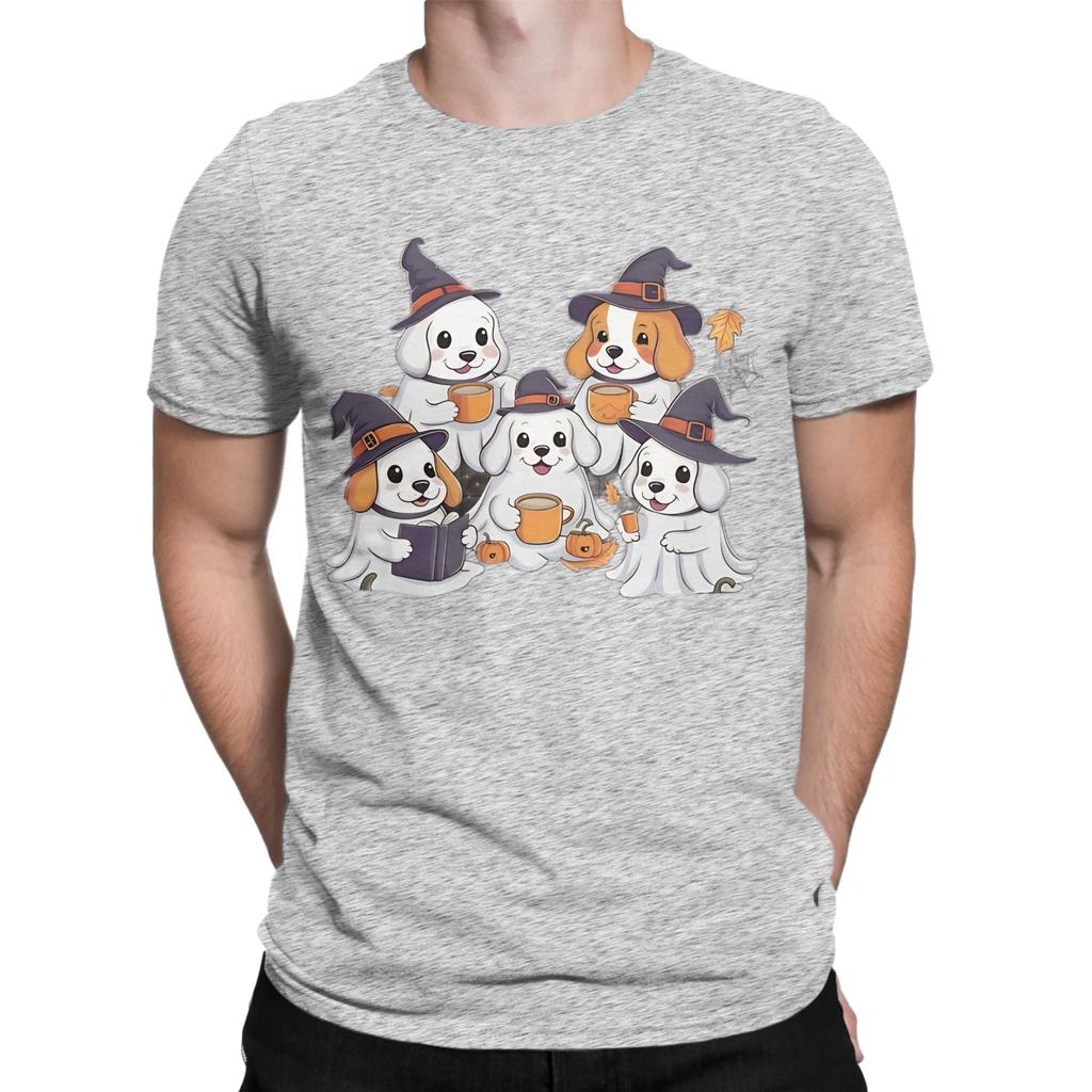 Ghost Dogs Halloween Funny 100 Cotton Tshirt Ghost Coffee Golden Doodle Dog Halloween Tees Tops For Unisex