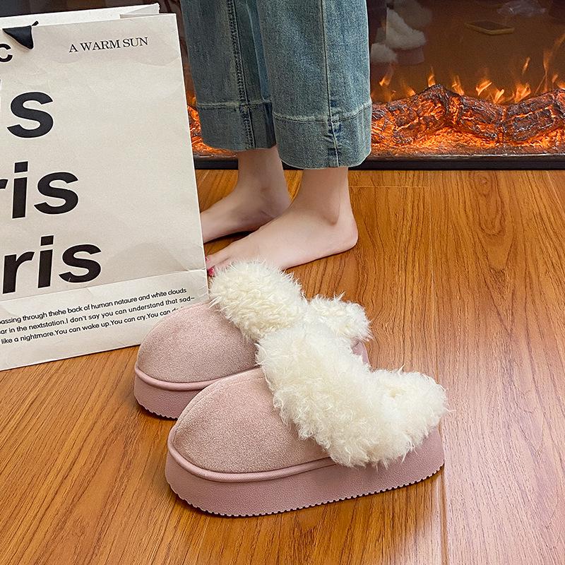 

2025 Autumn/Winter Plush Velvet Snow Boots with Thick Sole - Closed-Toe Slippers for Couples, Wearable Outdoors 44/45