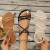 Women's Flat-Bottomed Thin-Strap Sandals, Summer 2024 Style, Cloud Comfort, Fairy Look, Perfect for Outdoors & Skirts, Roman Beach Chic.