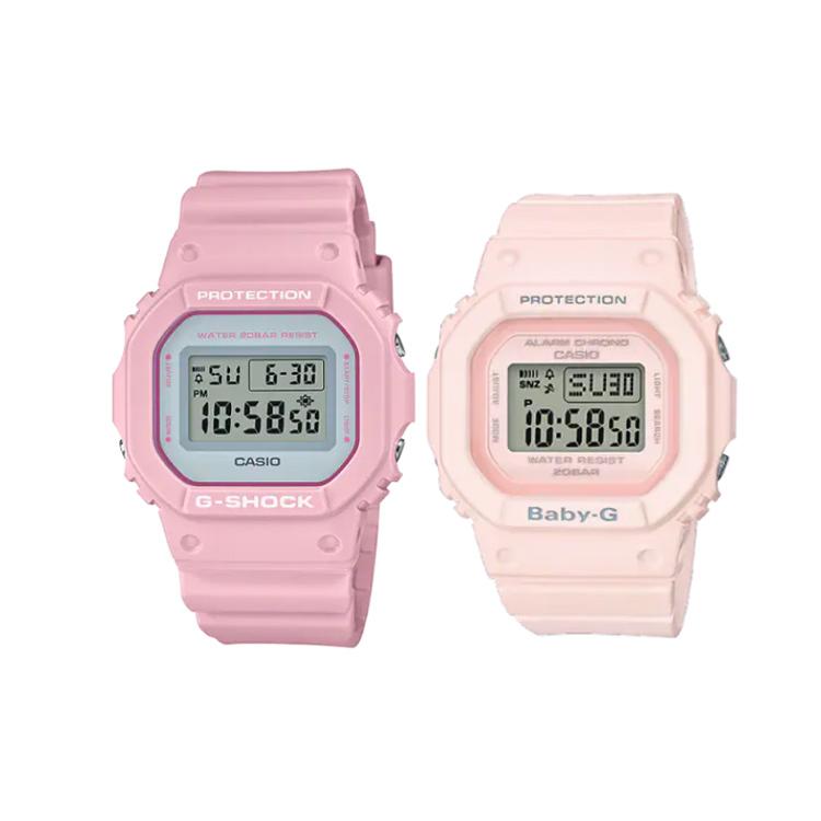 CASIO Unisex Pair Table Series Pink Watch DW-5600SC-4JF+BGD-560-4JF