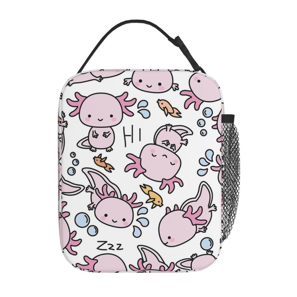 Swimmy Axolotls Insulated Lunch Bag for Women Kids Portable Food Boxes Thermal Lunch Box Tote