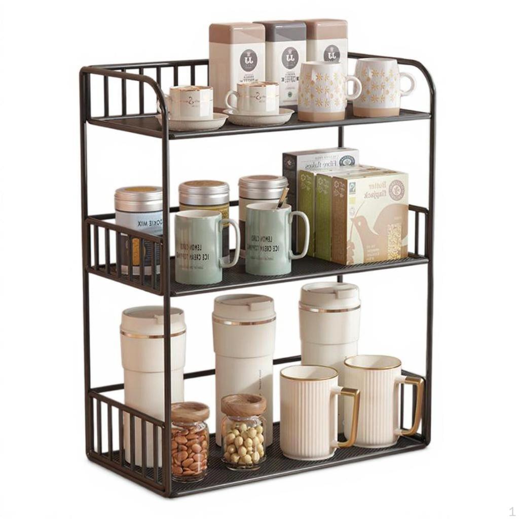 Mug Organizer, 2Tier Metal Holder, Kitchen Countertop Storage Rack Black 2Layer 40x20x35cm