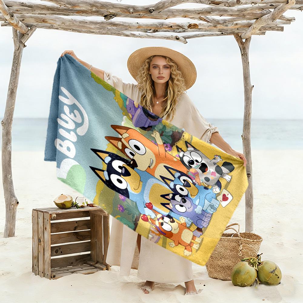Bluey Family Adventure Beach Towel High Absorbency & Quick-Dry Comfortable Lightweight Perfect for Traveling Yoga Camping and Swimming