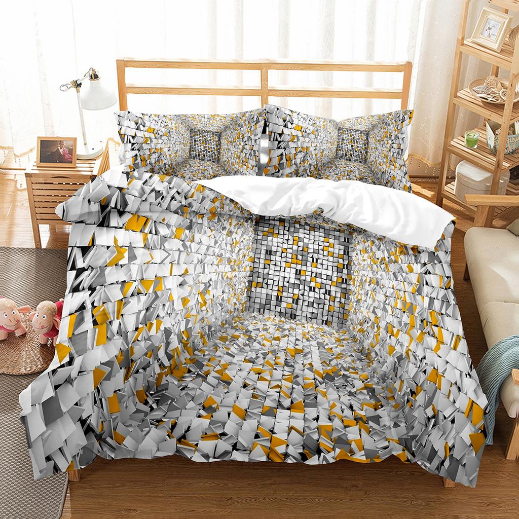 3D Abstract King Queen Duvet Cover Solid Geometry Bedding Set Rotate Three-dimensional Space 2/3pcs Polyester Soft Quilt Cover