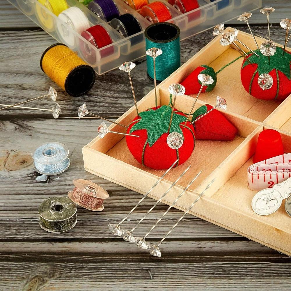 1Box 50/100Pcs Alloy Pins Transparent Diamond Pin DIY Wedding Bouquet Pins Stitching Needles Plastic Box Sewing Accessories