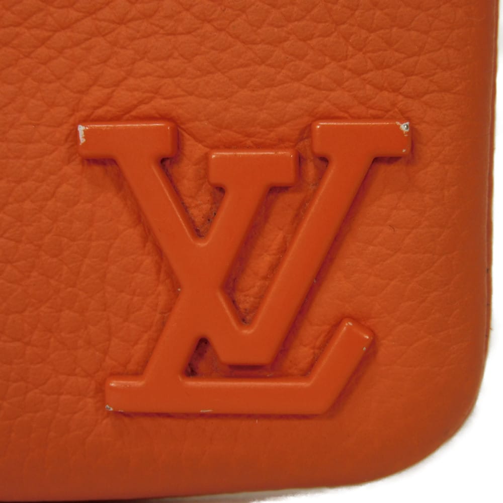 Used LV logo calfskin key ring with aerogram pattern, Volcano Orange, 12564 card key holder pochette cle M81032 7943