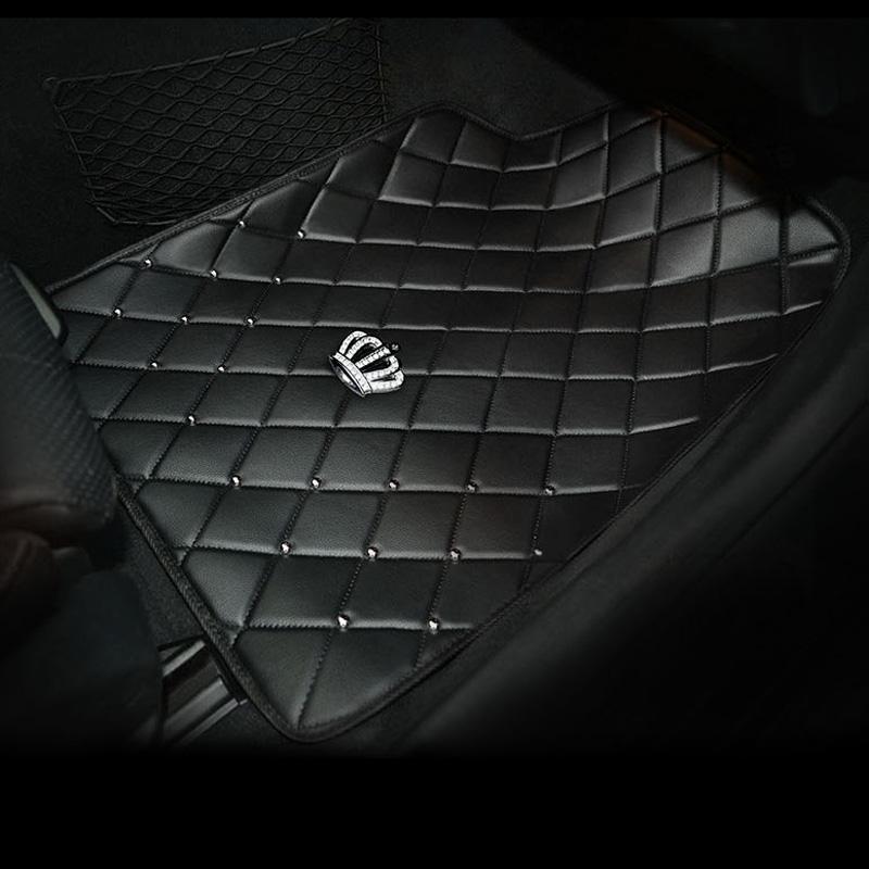Crown Rivet Universal Car Leather Foot Mats Protector Anti Slip Foot Pad Auto Floor Mats Fit for All Car Model Accessories