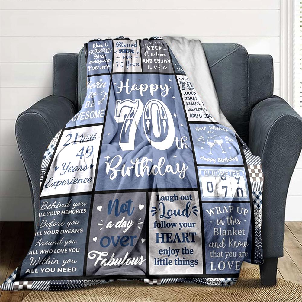 Happy 70Th Birthday Card Throw Blanket Soft Warm Cozy Versatile for Sofa Couch Office Bed Picnics Ideal Best Holiday Gift for Friends, Family Y18
