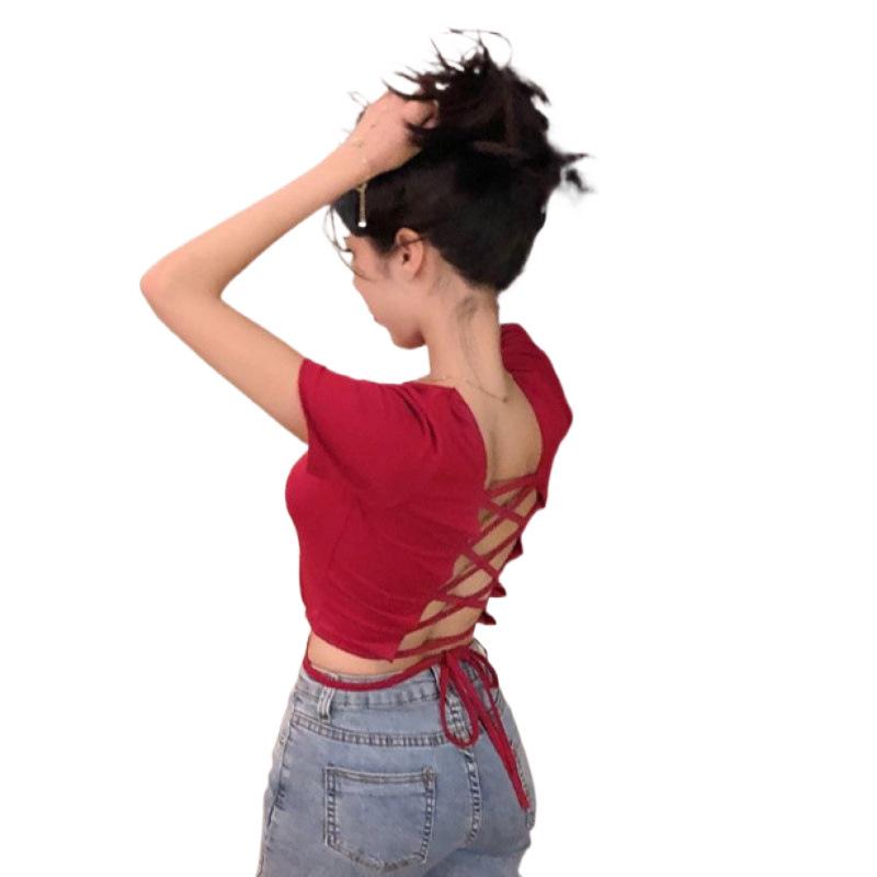 Women’s Trendy Summer Short-Sleeve Tie-Up Backless Crop Top