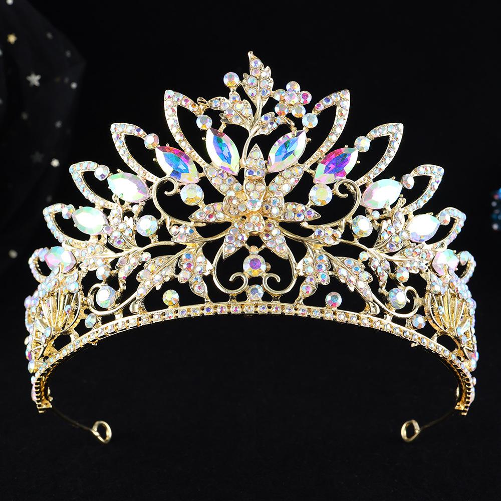 DIEZI New Elegant Luxury Bridal Flower Crystal Beads Tiara For Women Girls Wedding Party Queen Crown Hair Dress Accessories