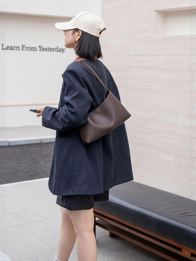 Genuine Leather Women's Crossbody Shoulder Bag - 2026 New Style High-End Cowhide with Simple Commuting and Niche Underarm Design