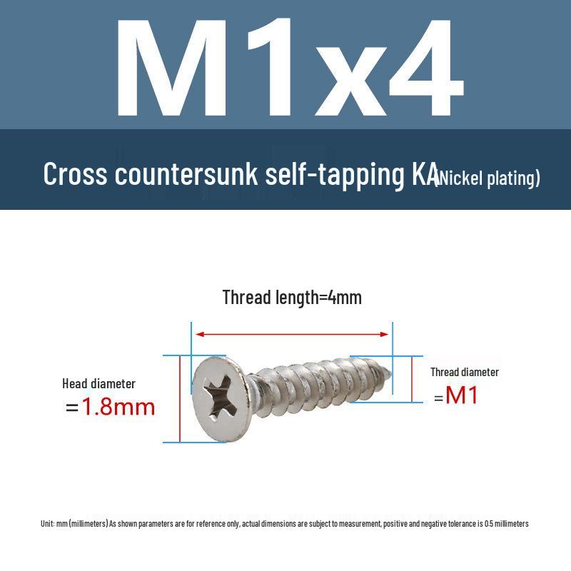 YiguYigu Nickel-Plated Phillips Flat Head Self-Tapping Screws M1-M5, Carbon Steel