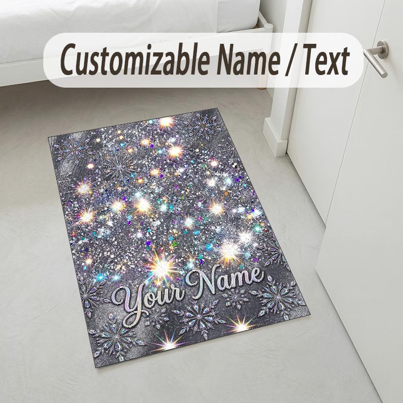 Winter Snowman Theme Soft Crystal Velvet Rug Custom Name & Text Print Non Slip Floor Rug for Bedroom Living Room