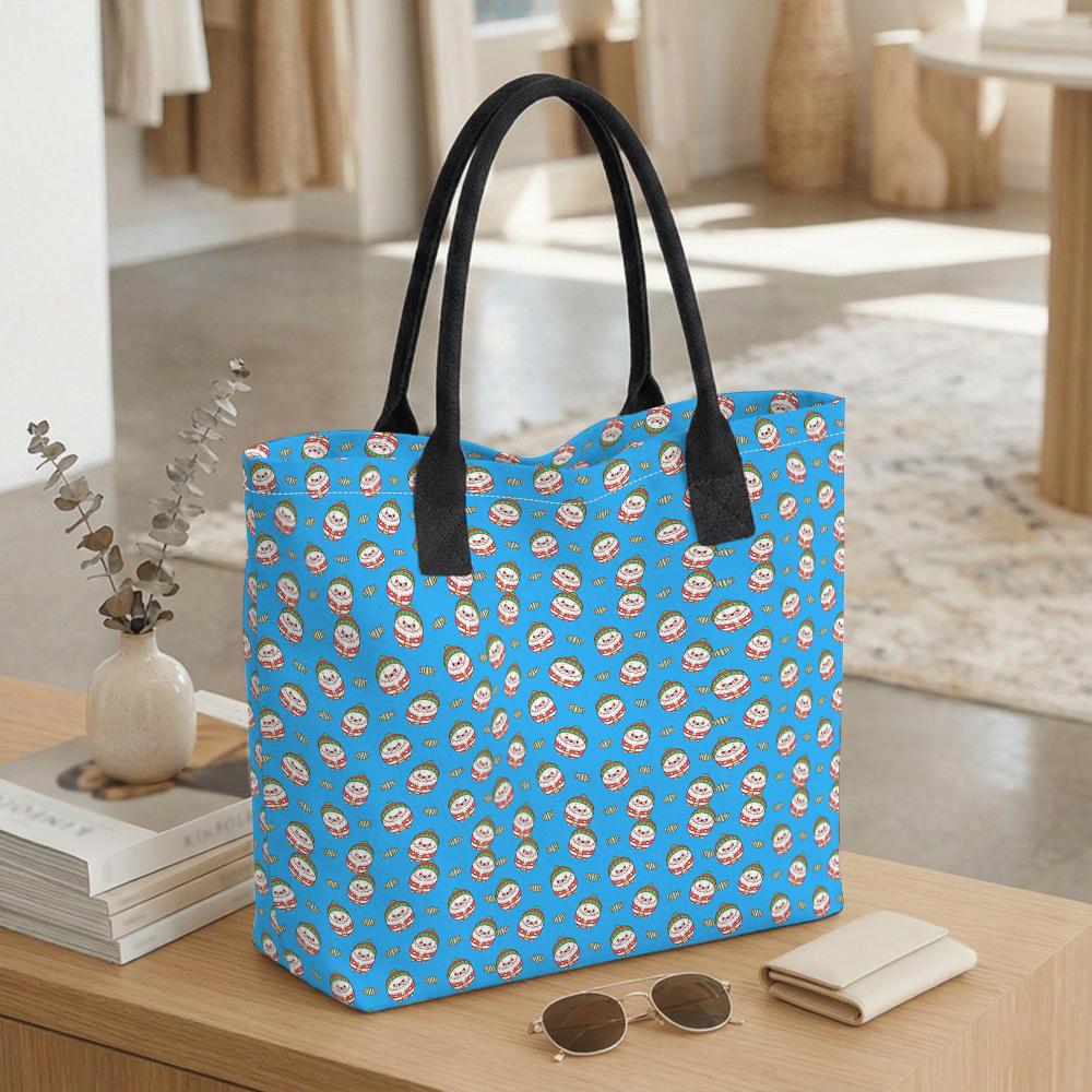 Cute Snowman Print Canvas Tote Bag for Daily Use Shopping