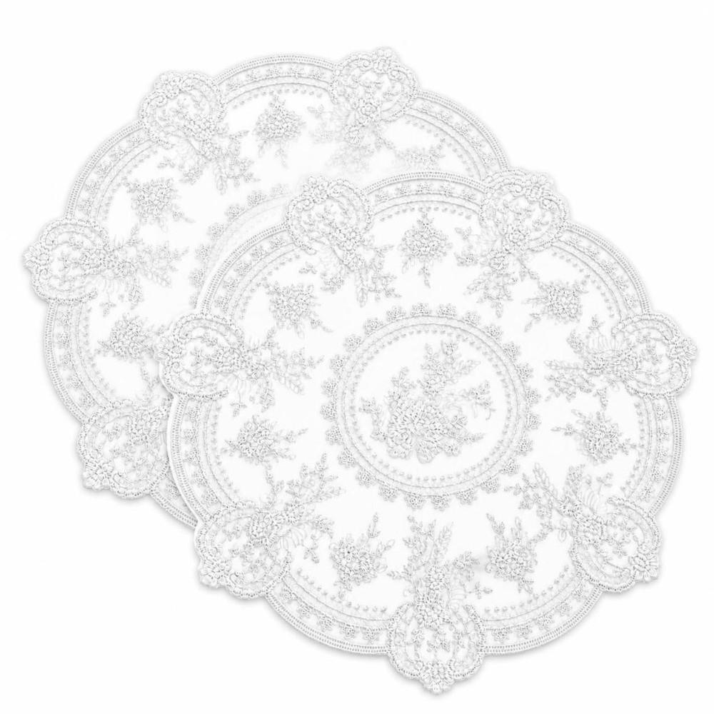 1/2/6pcs Embroidered Lace Tablemats Flower Embroidery Decorative Handmade Lace Table Mats Round Napkin Placemat