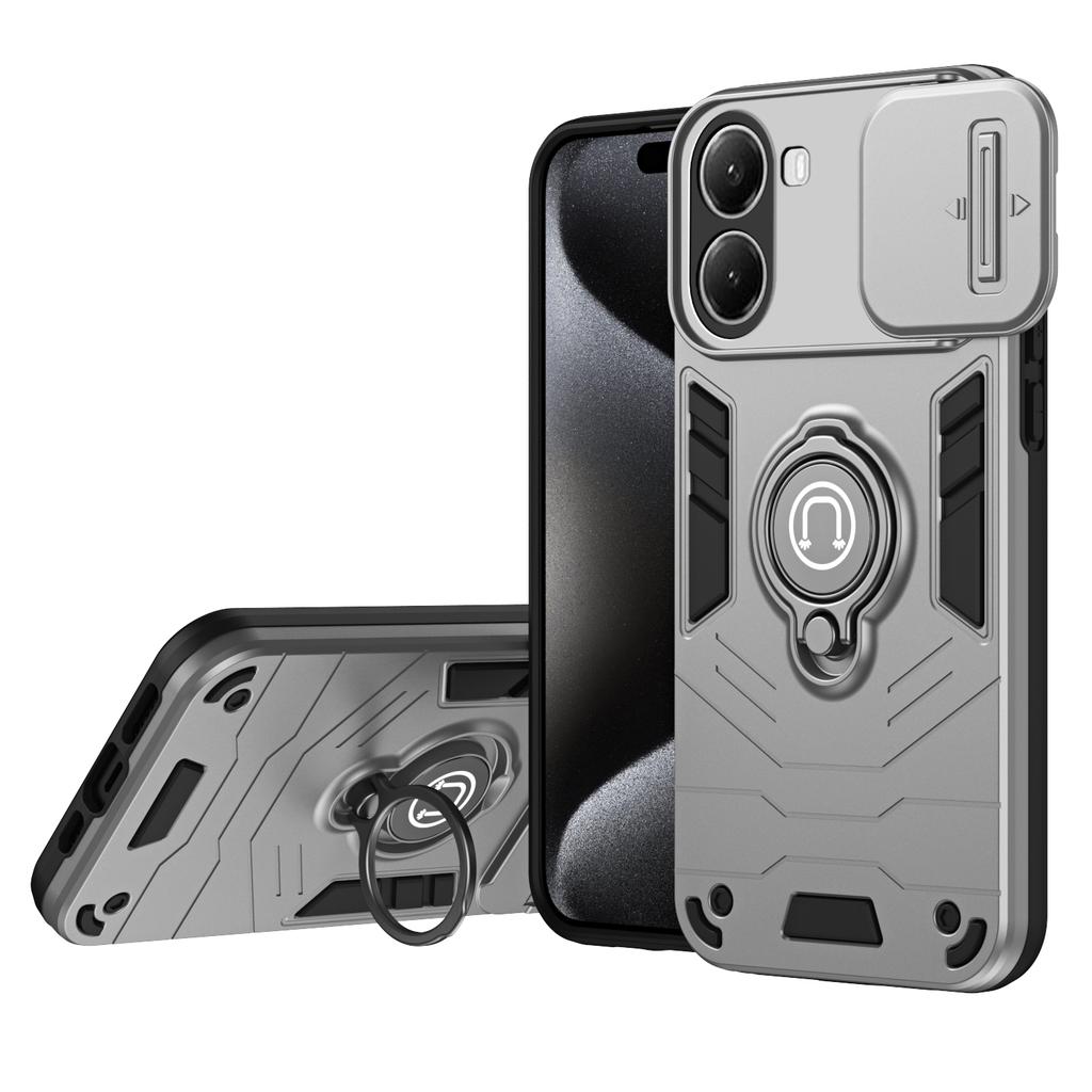 Hybrid Armor Shockproof Case For Xiaomi Poco X7 Pro Sliding Window Metal Ring Holder TPU Frame Hard Plastic Phone Cover Fundas