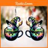 Halloween Themed Tea Cup Wizard Pattern Women Acrylic Earrings For Festive Dress Up