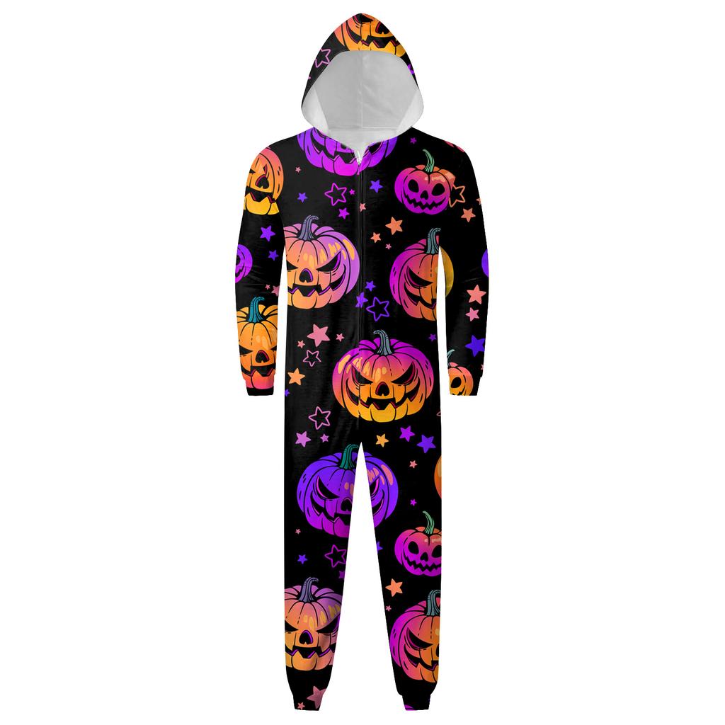Halloween Printed Family Matching Hooded Long Sleeved Zippered Hooded Jumpsuit Set