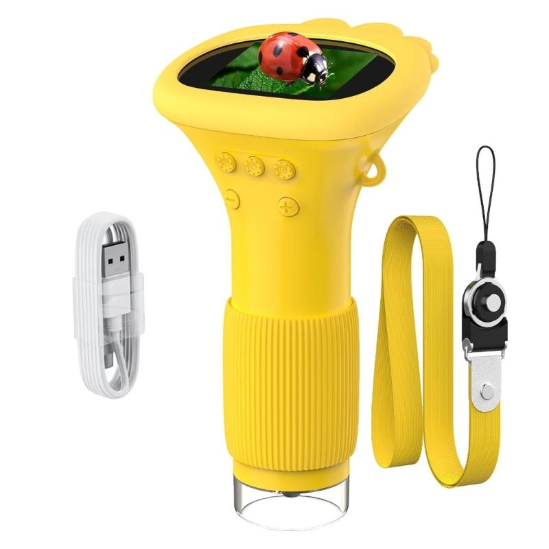 1000X Children Educational Microscope with LED Light USB Rechargeable Power and Built In Camera Video Function Portable