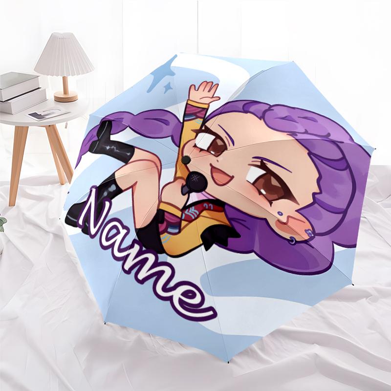Parapluie Personnalisé Nom K-KPop Chasseurs de Démons Imprimé - Ouverture/Fermeture Automatique, Structure à Huit Côtes Durable, Parapluie Pliant Automatique