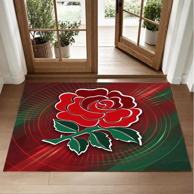 England Rugby Design Crystal Velvet Rug Soft Decorative Mat for Bedroom Entrance