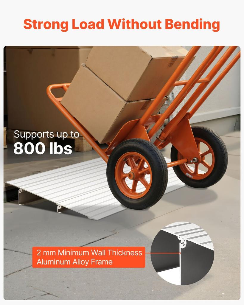 Door Threshold Ramp, 59 mm Rise, Aluminum Alloy Threshold Ramp Rated 363 kg Load Capacity, Handicap Ramps for Home Steps for Wheelchair, Scooters,
