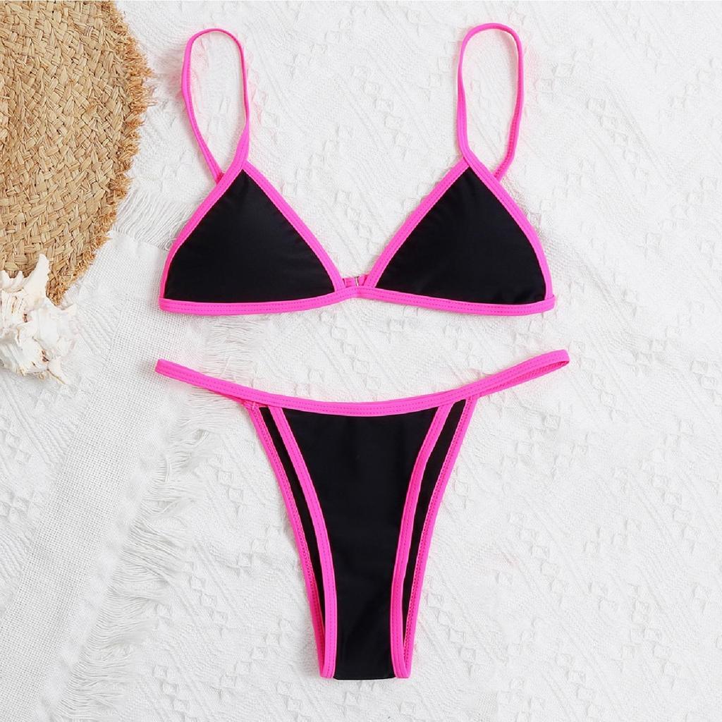 Women's Two Piece Bikini Set Triangle Top Adjustable Straps Low Rise Bottom Swimwear Beachwear Summer Outfit