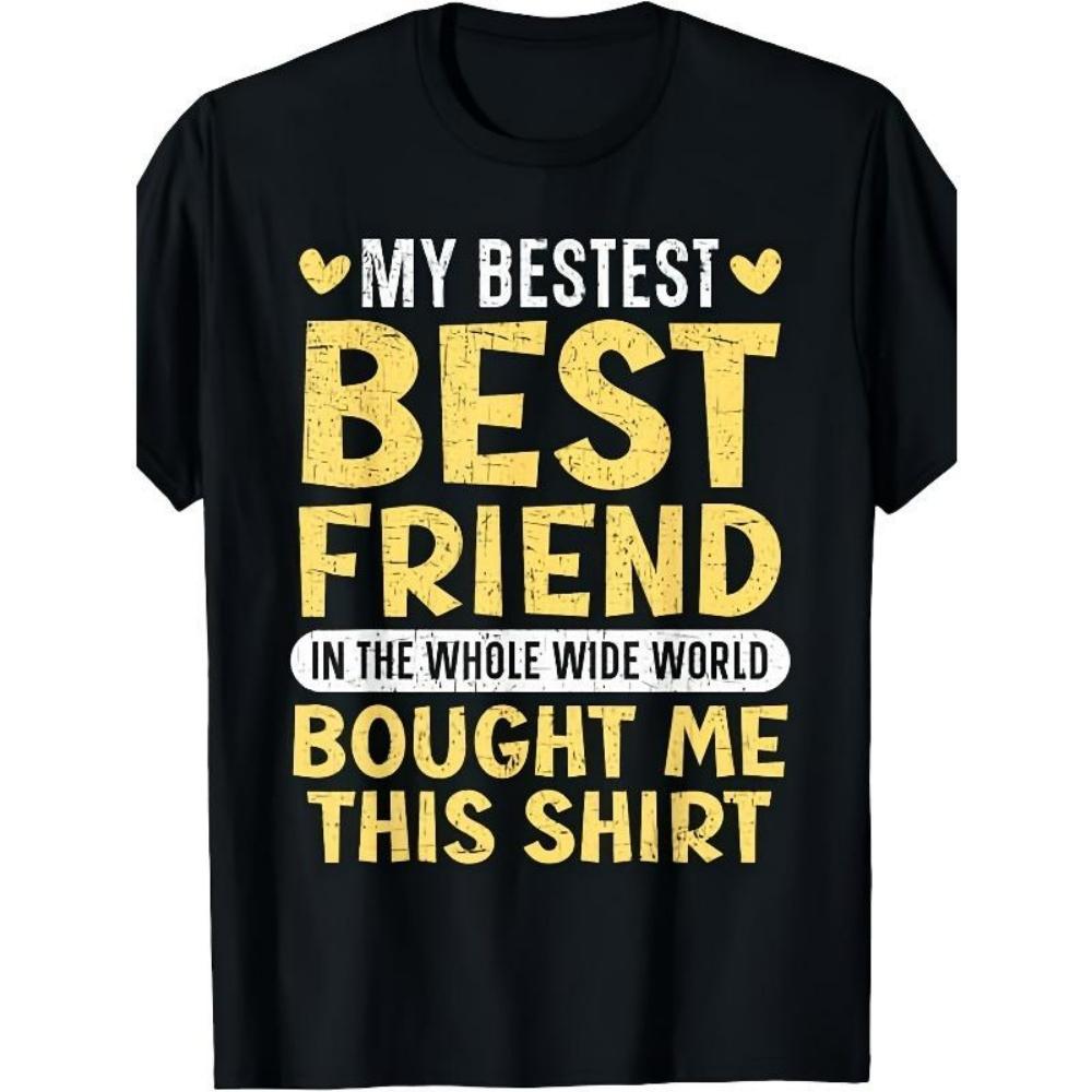

European Sizes Best Friend Forever BFF Matching T-Shirt - Funny _My Best Friend Bought Me This Shirt_ Graphic with Hearts & Friendship Quote S чёрный