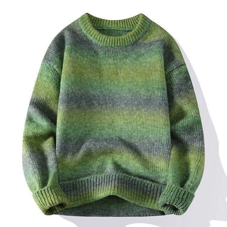 

Полосатый свитер Tie-Dye для мужчин, осенне-зимний, американский ленивый стиль, свободный вязаный свитер, свободный повседневный свитер 3XL зелёный
