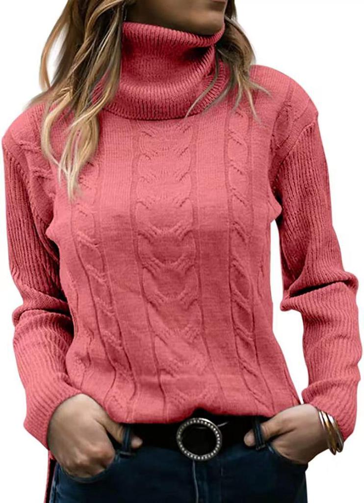 2026 Autumn/Winter Retro High Neck Solid Color Knit Sweater for Women