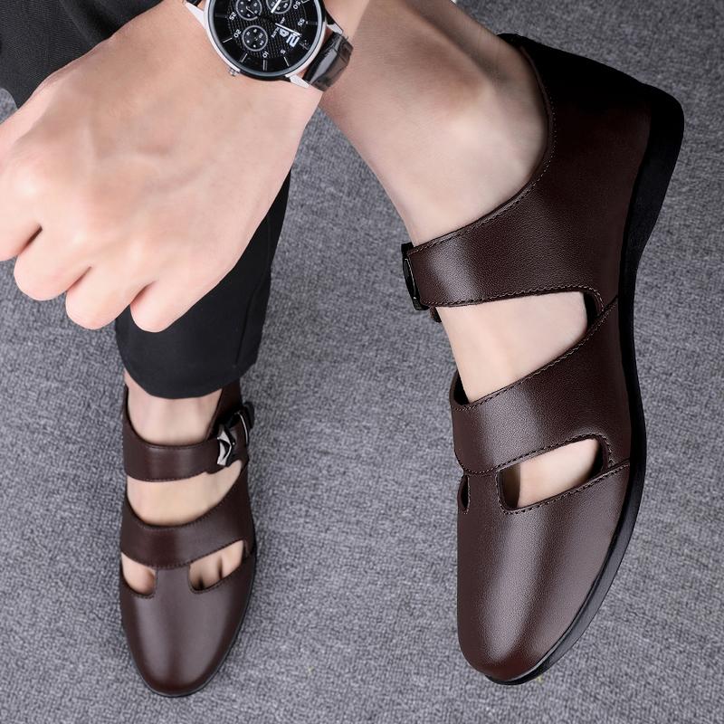 Fashion Breathable Outdoor Sandals for Men New Style Summer Flats Soft Sole Anti-slip Casual Leather Roma Shoes Man Formal Dress Sandals