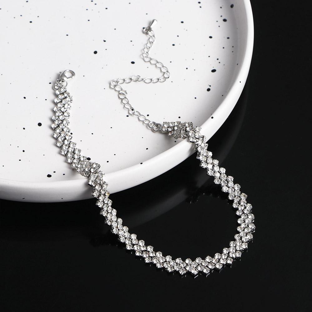 Women Geometric Weddings Jewelry Zinc Zinc Alloy Clavicle Chain Full Rhinestone Choker Crystal Necklaces