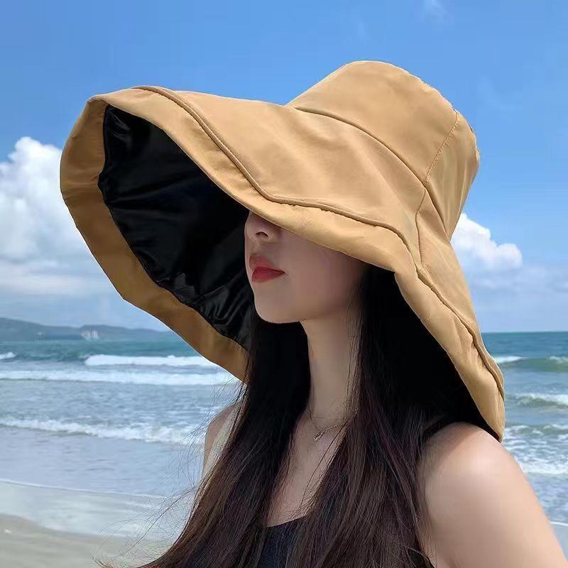 Long eaves vinyl bucket hat face cover sunscreen hat women's summer UV protection sun hat foldable sun hat