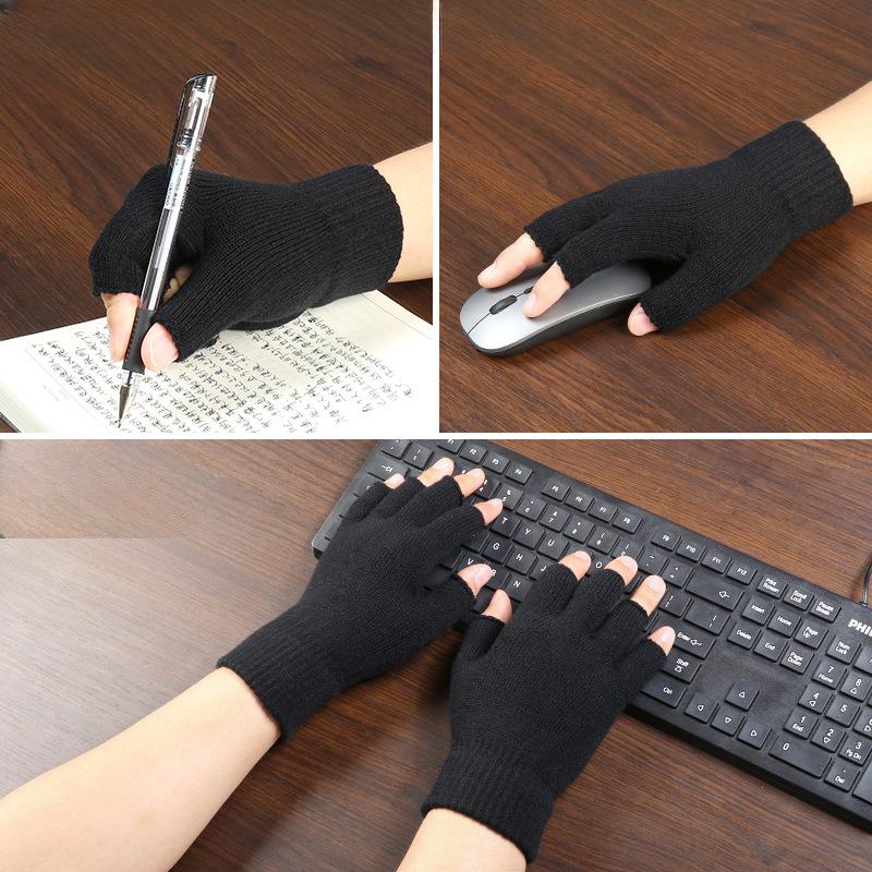 Knitted Warm Men's Half Finger Gloves Wool Cold Proof Half Finger Gloves In Autumn and Winter