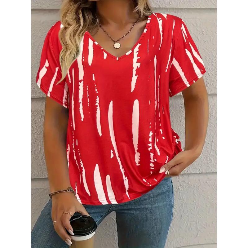 

Casual Versatile Color Gradient Dazzling Short Sleeved V-neck Women s T-shirts S