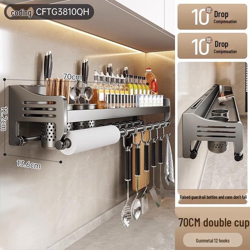 Stanzfreies Küchenregal: Multifunktionaler Essstäbchen- und Messerhalter mit Gewürzaufbewahrung, Wandmontage.