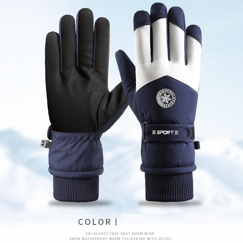 Zimowe Unisex Rękawice Snowboardowe Narciarskie Skóra PU Antypoślizgowe Ekran Dotykowy Wodoodporne Motocyklowe Rowerowe Polarowe Ciepłe Rękawice Śniegowe