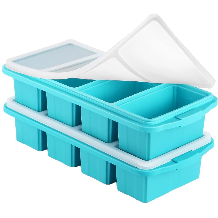 Silicone Ice Cube Tray with Lid: 4-Grid Frozen Soup & Food Storage Box