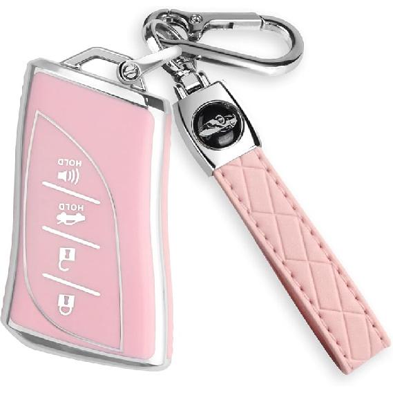 For Lexus Key Fob Cover Fit for 4 Buttons TPU Full Cover for Lexus ES350 ES300h UX200 LS500 LS500H LC500 LC500h (Pink)