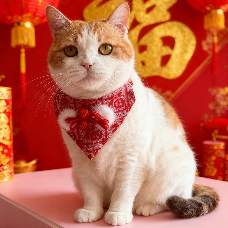 New Year Lucky Pet Scarf: Cute Triangle Shawl for Dogs & Cats in Chinese Style
