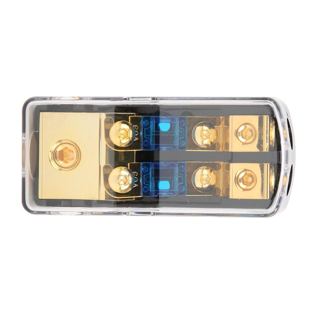 60A Power Distribution Block 1 In 2 Way Out Car Audio Splitter Copper Ground Fuse Holder