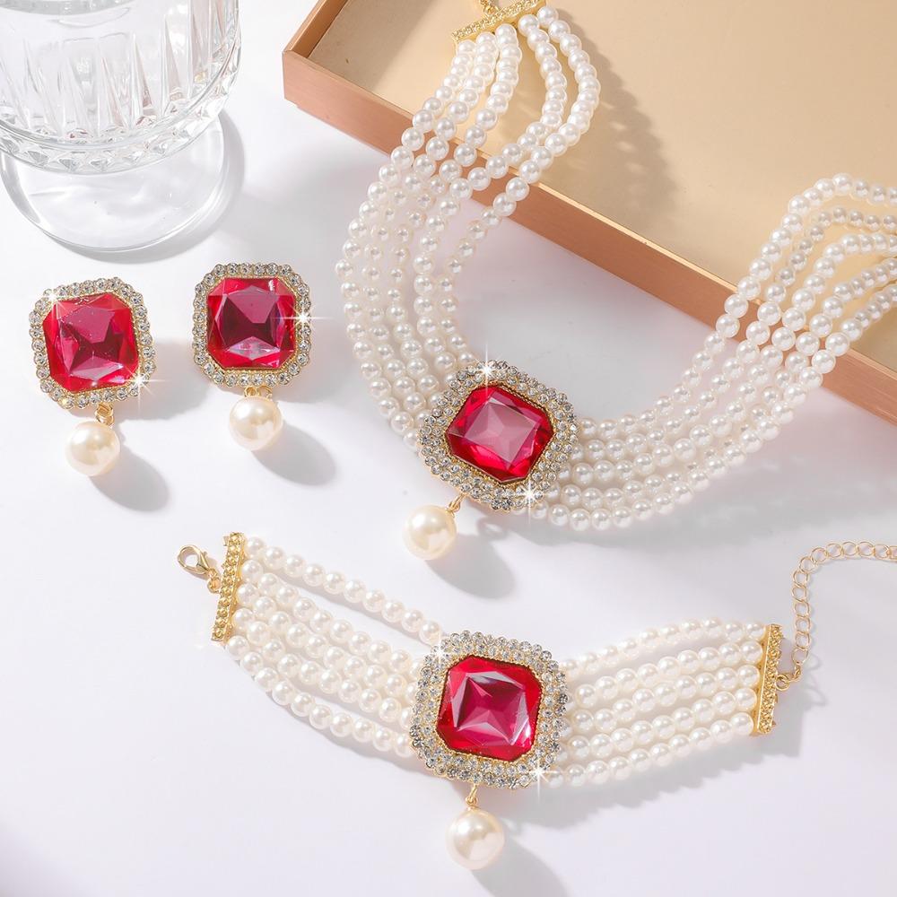 3Pcs/set Luxury Women'S Fashion Jewelry Set Imitation Pearl Rhinestone Jewelry Set Party
