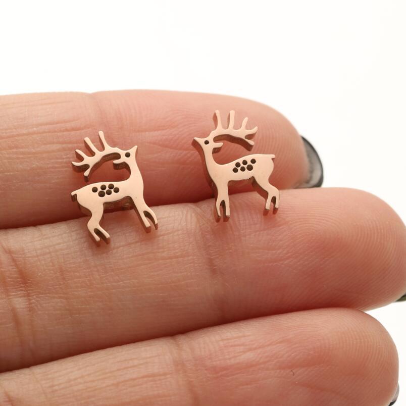 Mini Stainless Steel Cartoon Animal Earrings - Kitten, Deer, Snake, Bee Designs