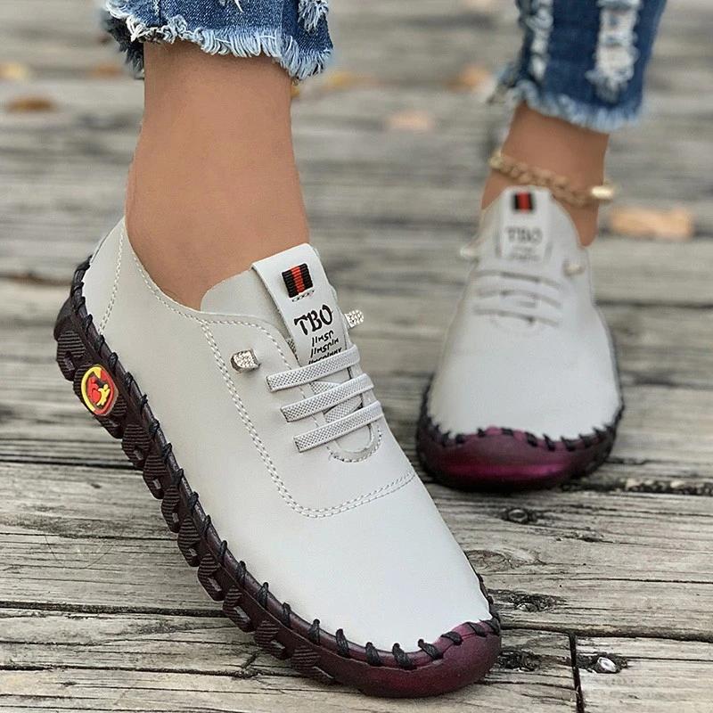 Sneakers Women Shoes Loafers Lace Up Leather Flat New Spring 2025 Casual Comfortable Mom Shoe Work Mujer Zapatos Chaussure Femme