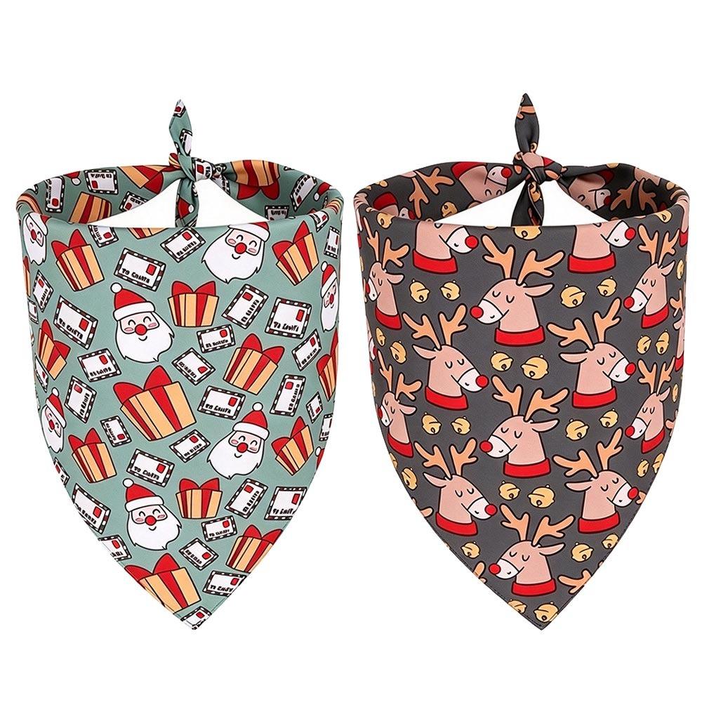 2pcs Christmas Theme Pet Neck Scarf Adjustable Santa Elf Bandana New Dog Bandanas For Cats Dogs