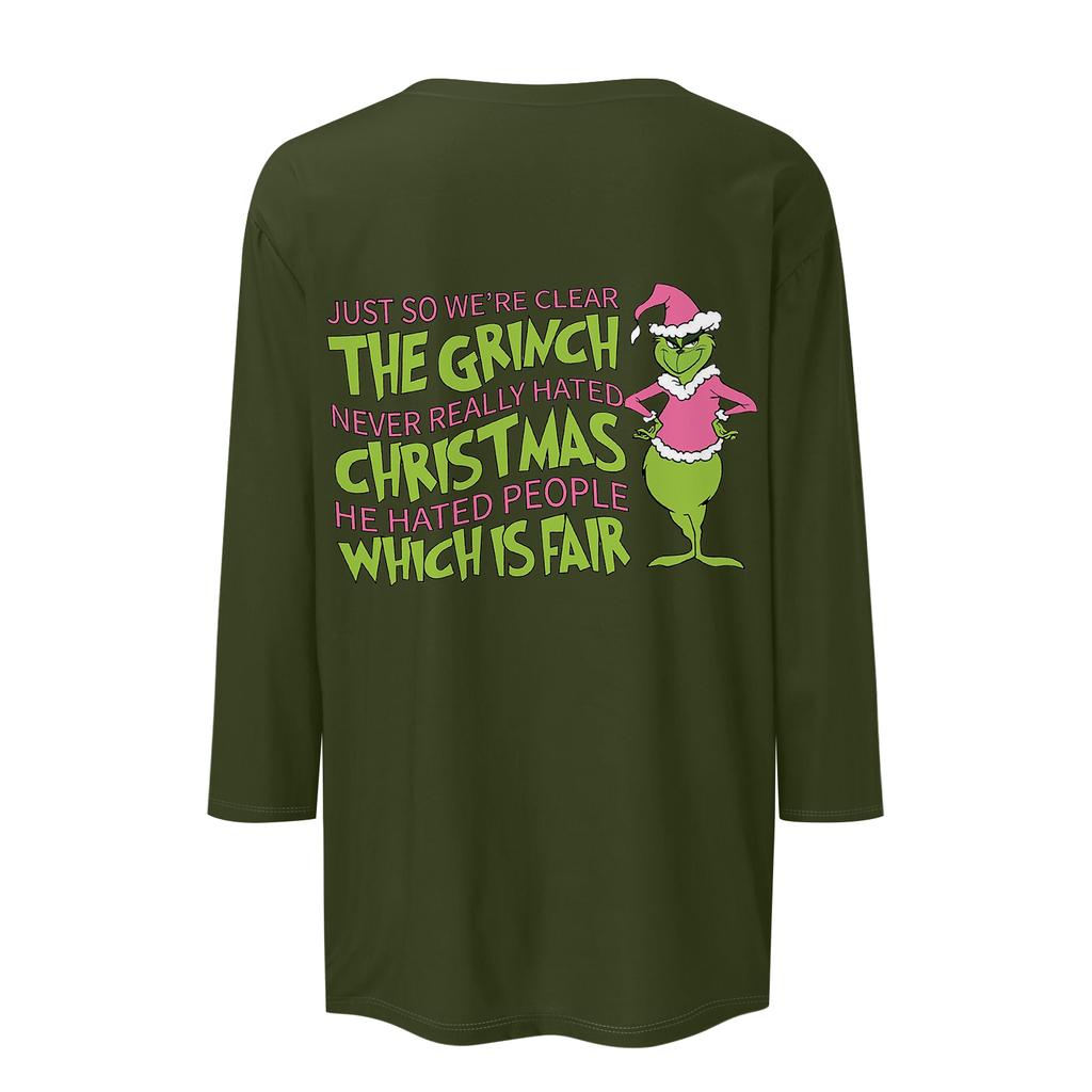 3/4 Sleeve Tops For Women T-Shirt Casual Christmas Print Tops T Shirt Round Neck Pullover Blouse