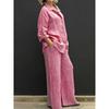 Completo da Donna Taglie Forti Due Pezzi Casual Camicia a Maniche Lunghe con Bottoni e Pantaloni a Gamba Larga